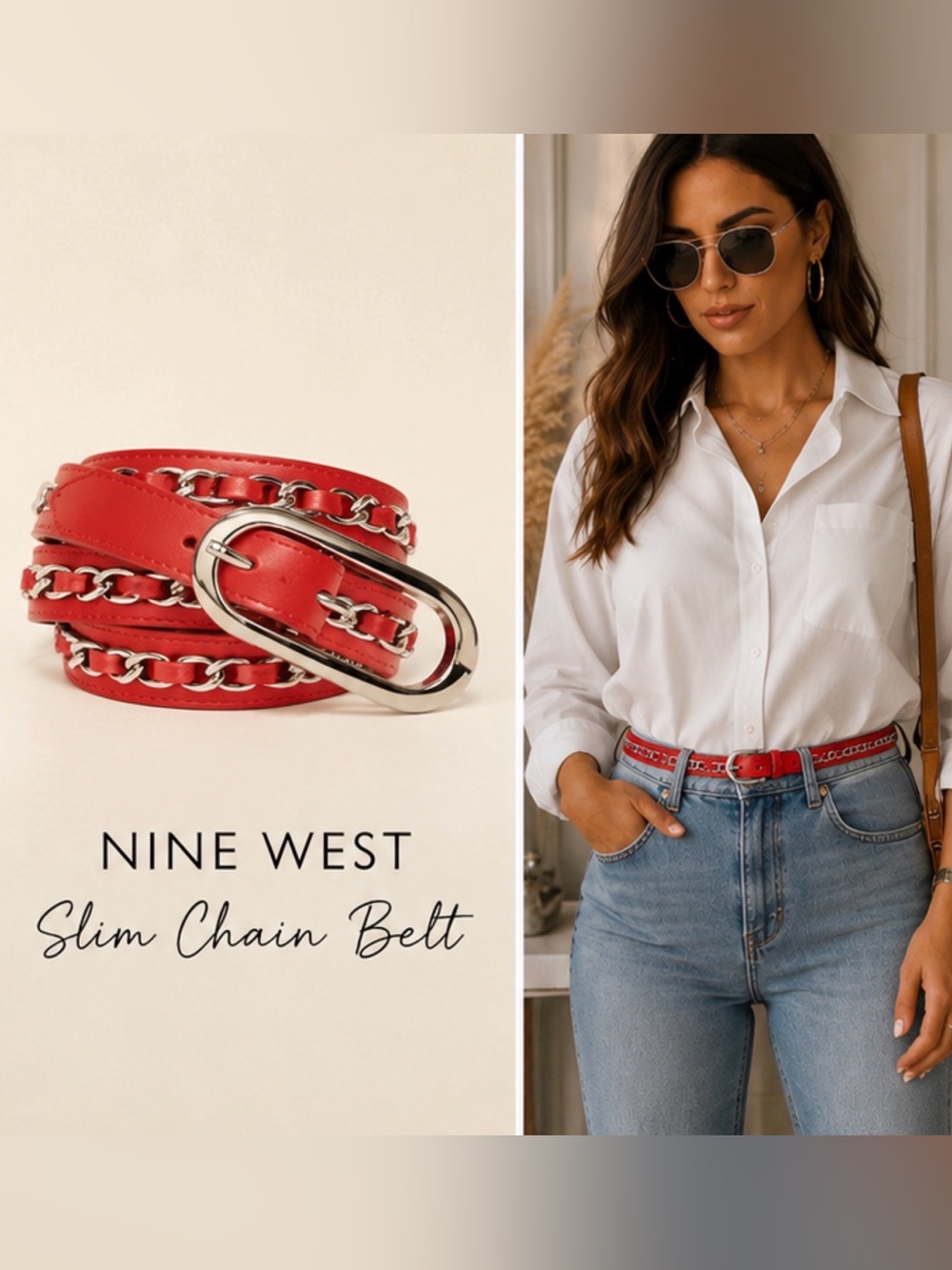 Nine West Skinny Red Chain Belt